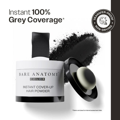 Bare Anatomy Cover-Up Hair Powder 100% Instant Grey Coverage Seamless Natural Finish - Black