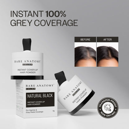 Bare Anatomy Cover-Up Hair Powder 100% Instant Grey Coverage Seamless Natural Finish - Black