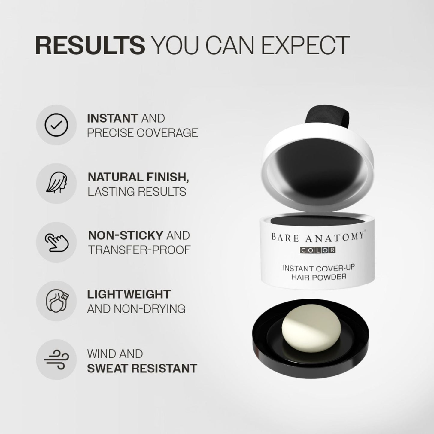 Bare Anatomy Cover-Up Hair Powder 100% Instant Grey Coverage Seamless Natural Finish - Black