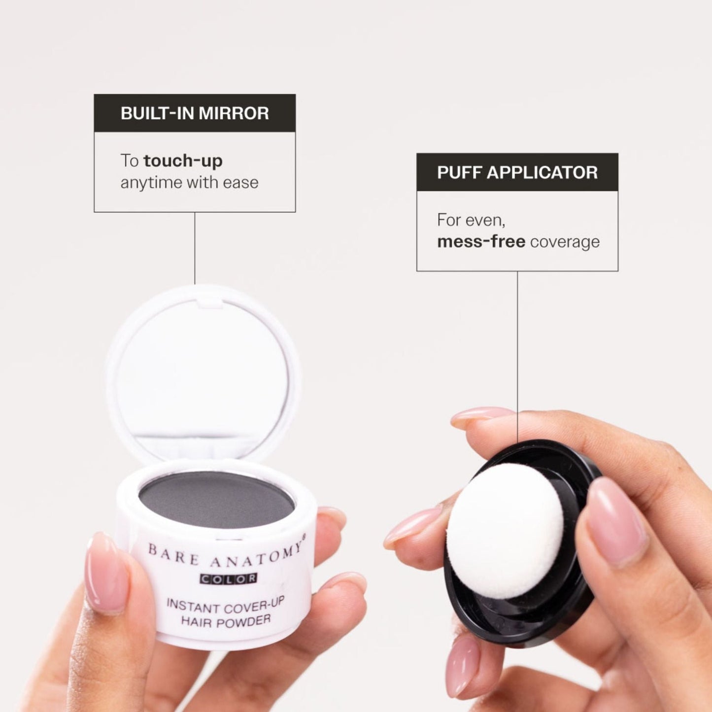 Bare Anatomy Cover-Up Hair Powder 100% Instant Grey Coverage Seamless Natural Finish - Black