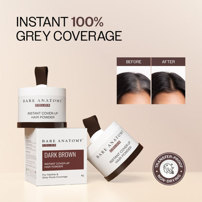 Bare Anatomy Cover-Up Hair Powder 100% Instant Grey Coverage Seamless Natural Finish - Brown