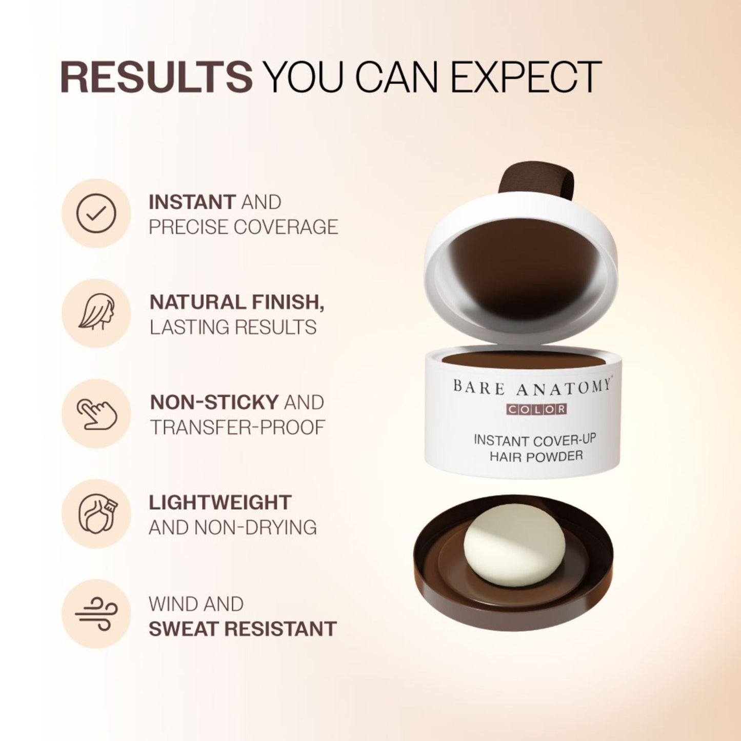 Bare Anatomy Cover-Up Hair Powder 100% Instant Grey Coverage Seamless Natural Finish - Brown