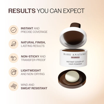 Bare Anatomy Cover-Up Hair Powder 100% Instant Grey Coverage Seamless Natural Finish - Brown