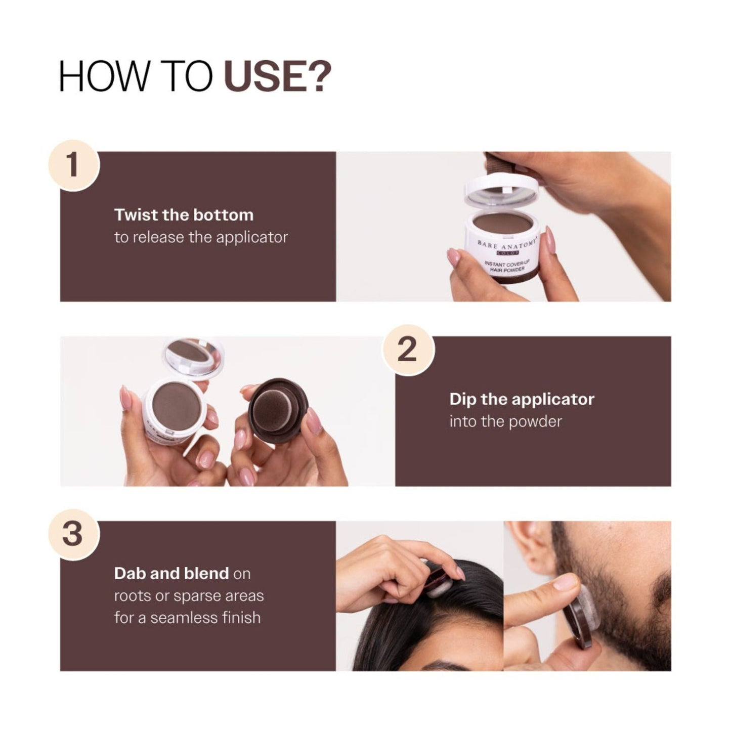 Bare Anatomy Cover-Up Hair Powder 100% Instant Grey Coverage Seamless Natural Finish - Brown
