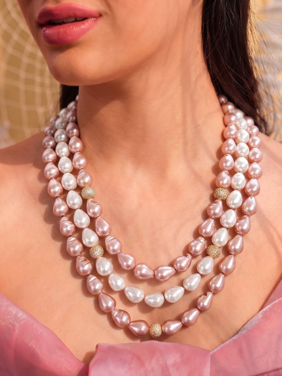 Eloise 3-Layer Semi Precious Pearl Necklace