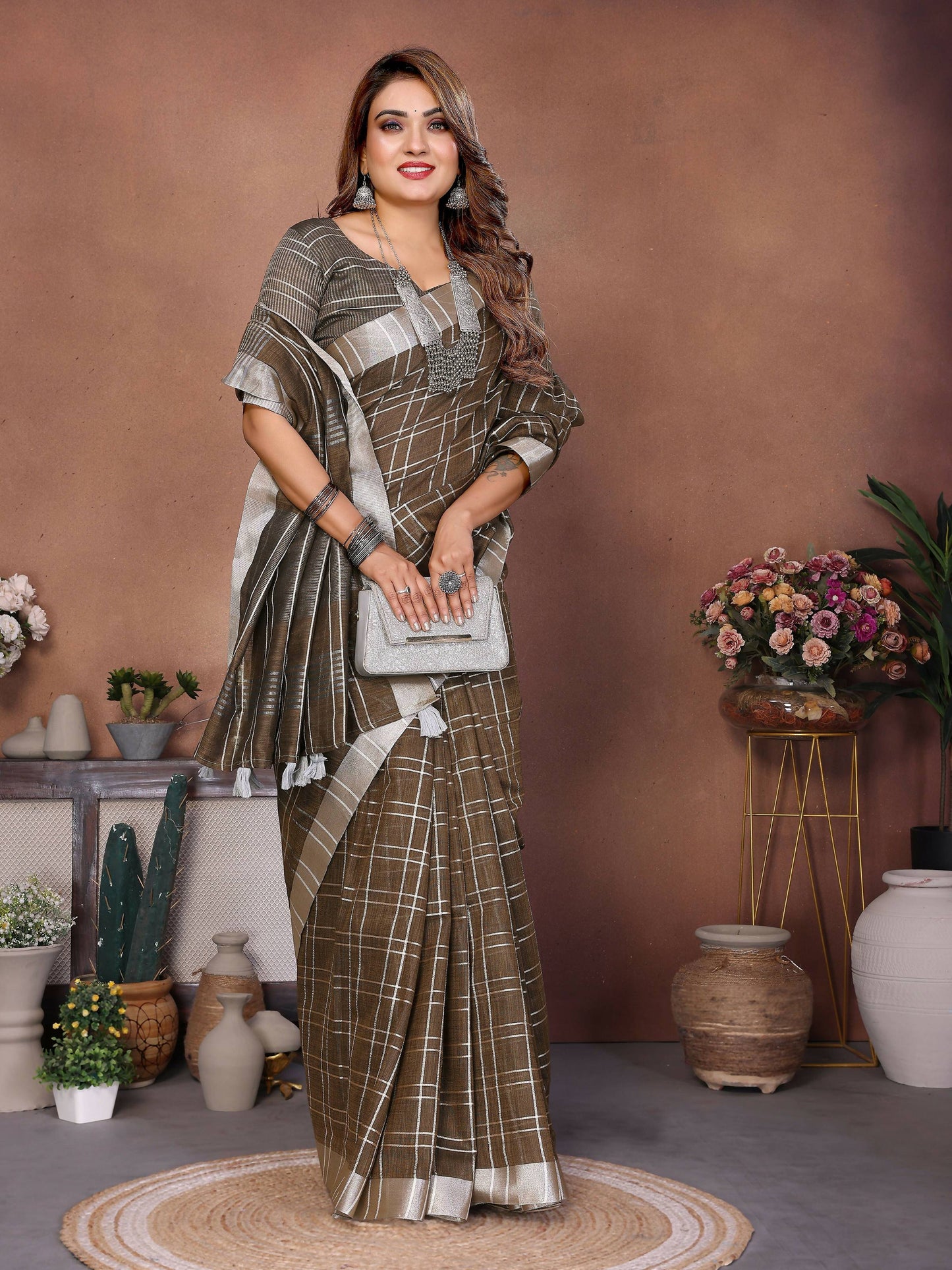 Aastha Fashion Light Brown Linen Weaving Saree