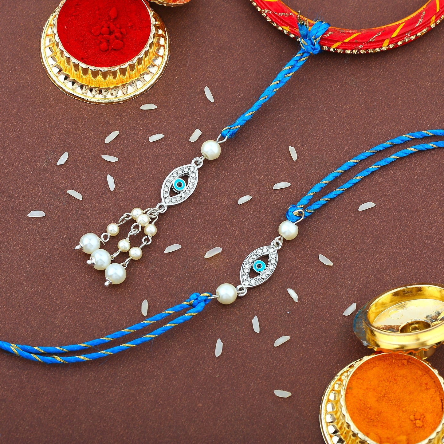 Blue Evil Eye Bhaiya Bhabhi Rakhi Set