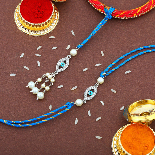 Blue Evil Eye Bhaiya Bhabhi Rakhi Set