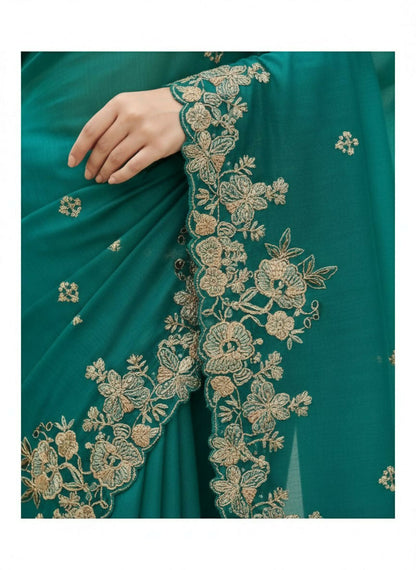 Teeya Creation New Trendy Party Wear Soft Silk Saree-Teal