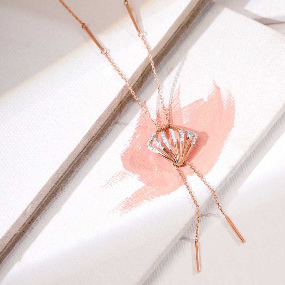 Sassy Flutter Diamond Necklace in 14K Rose Gold, 0.155 ct