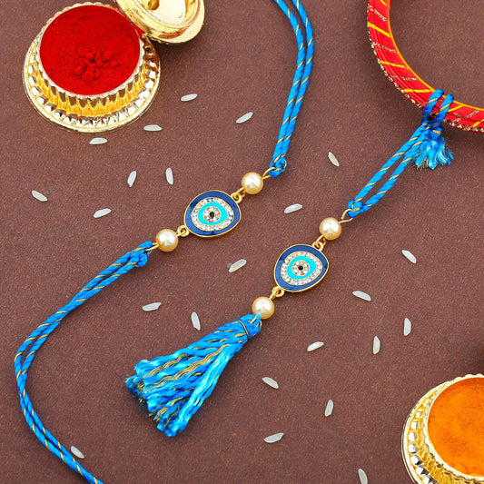 Gold Evil Eye Crystal Bhaiya Bhabhi Rakhi Set