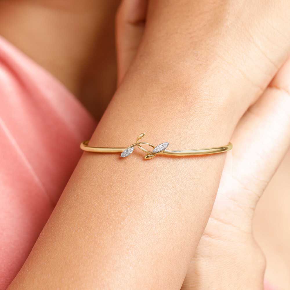 Dreamy Sprout Diamond Bangle in 14K Yellow Gold, 0.118 ct