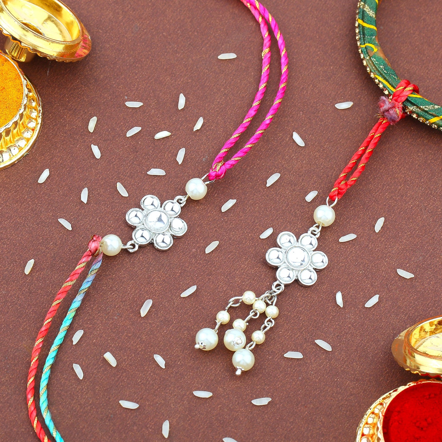 Kundan Polki Pearl Bhaiya Bhabhi Rakhi