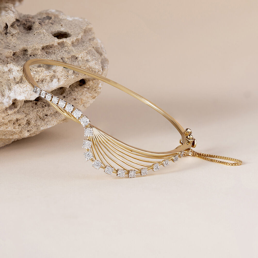 Elegant Precision Gold & Diamond Bangle in 14K Yellow Gold, 0.25 ct