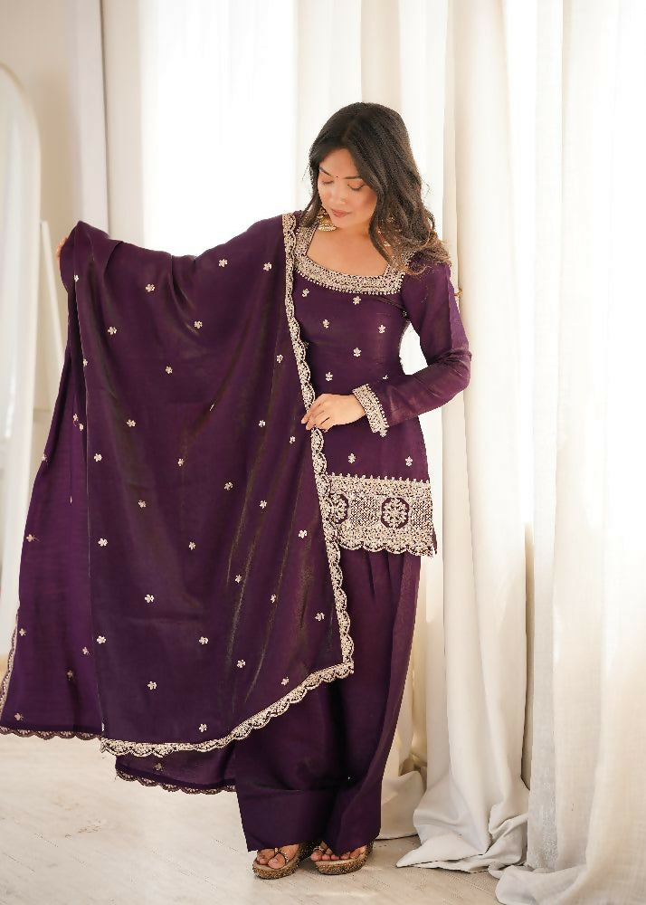 Teeya Creation Deep Wine Embroidered Festive Salwar Suit Set