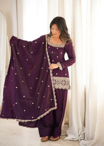 Teeya Creation Deep Wine Embroidered Festive Salwar Suit Set