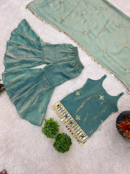 Teeya Creation New Trendy Kids Wedding Wear Kurta Suit - Blue Palazzo Set