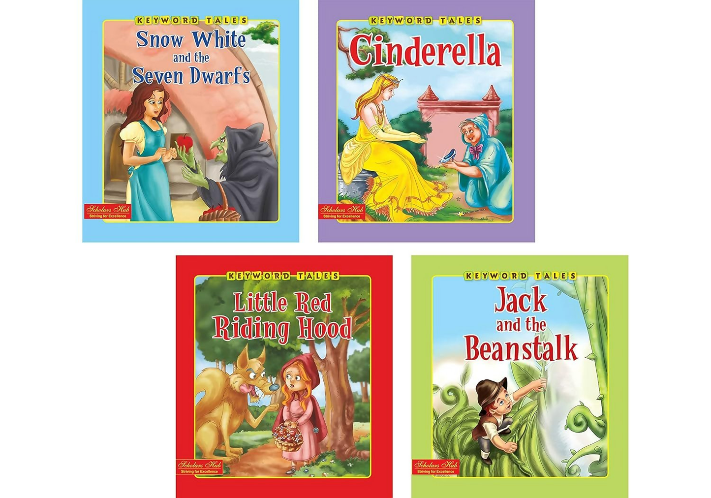 Storybook For Kids: Scholars Hub Keyword Tales Story Book Set-2 (Set Of 4 Story Books) (Illustrated) (For Ages 4+) | 64 Pages | Thumbelina | Sleeping Beauty | The Gingerbread Man | The Jungle Book