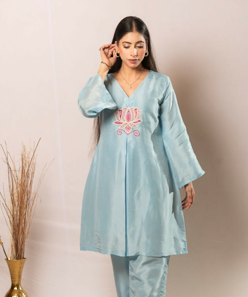 Timaraa Azure Lotus  Handcrafted Upada Silk Co-Ord Set
