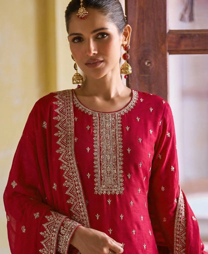 KC Rani Pink Georgette Straight Suit With Heavy Embroidery