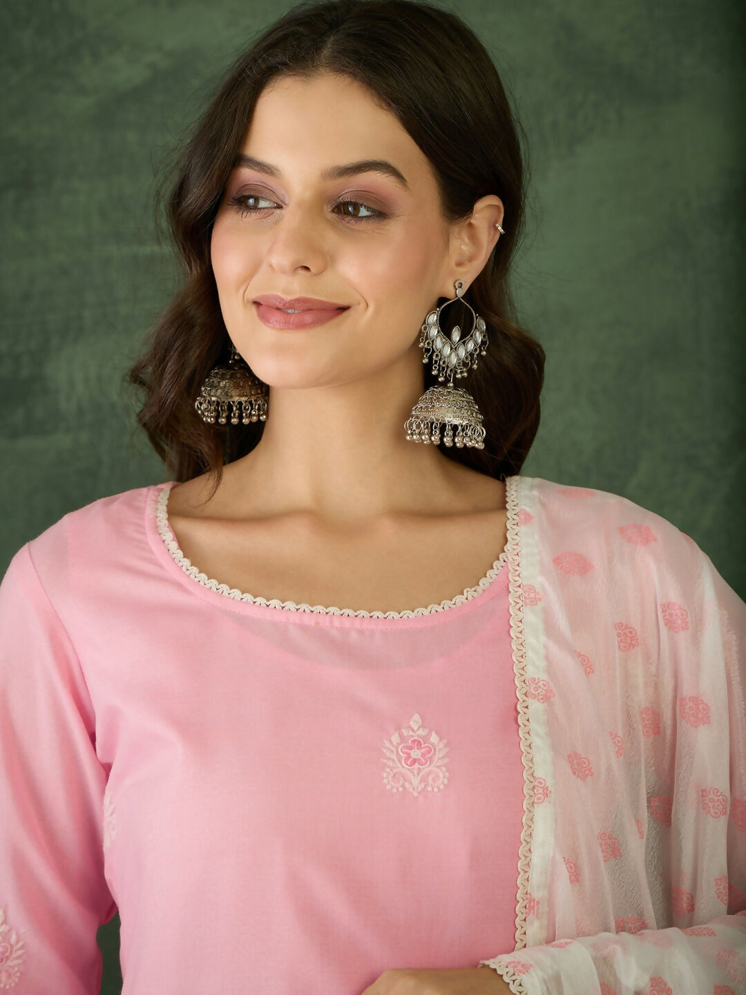 The52 Women's Gorgeous Embroidery Work Cotton Satin Fabric Straight Kurta Sharara and Dupatta Set-Peach