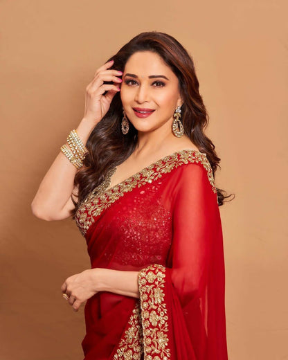 Teeya Creation New Trendy Stylish Party Wear Silk Saree-Red