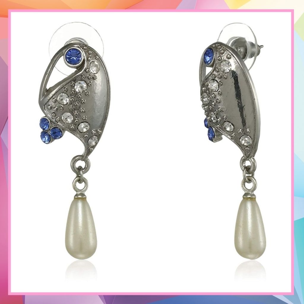 Estele Rhodium Plated Winged glory Drop Earrings for women