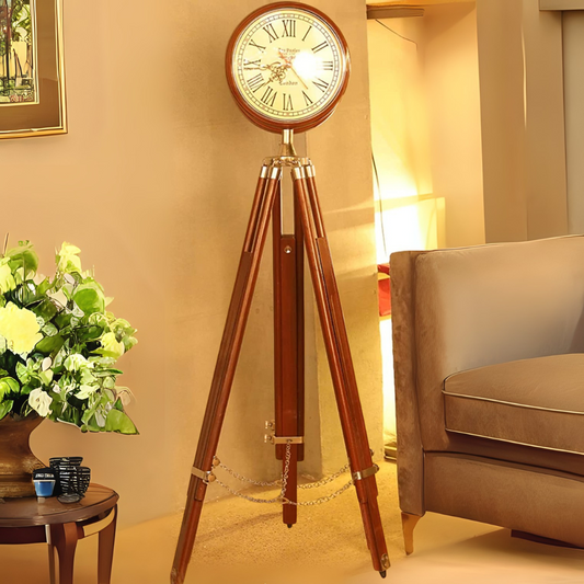 70-Inch Grandfather Nautical Floor Clock – Handmade Vintage Style with Wood Tripod Stand, Roman Dial, Brown & Chrome Finish – Antique Folding Decorative Clock for Home & Office
