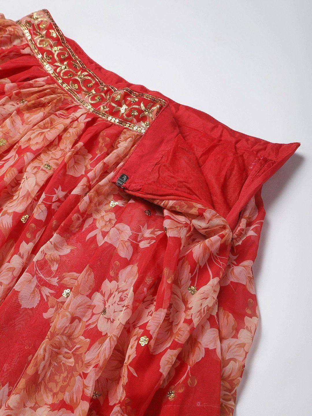 Tulsi Art Red & Gold-Toned Embellished Sequinned Semi-Stitched Myntra Lehenga & Unstitched Blouse