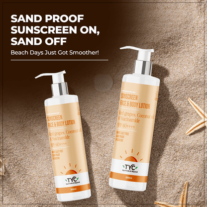TYC Sunscreen Face & Body Lotion - Red Grapes, Coconut Oil & Niacinamide | SPF 60++++