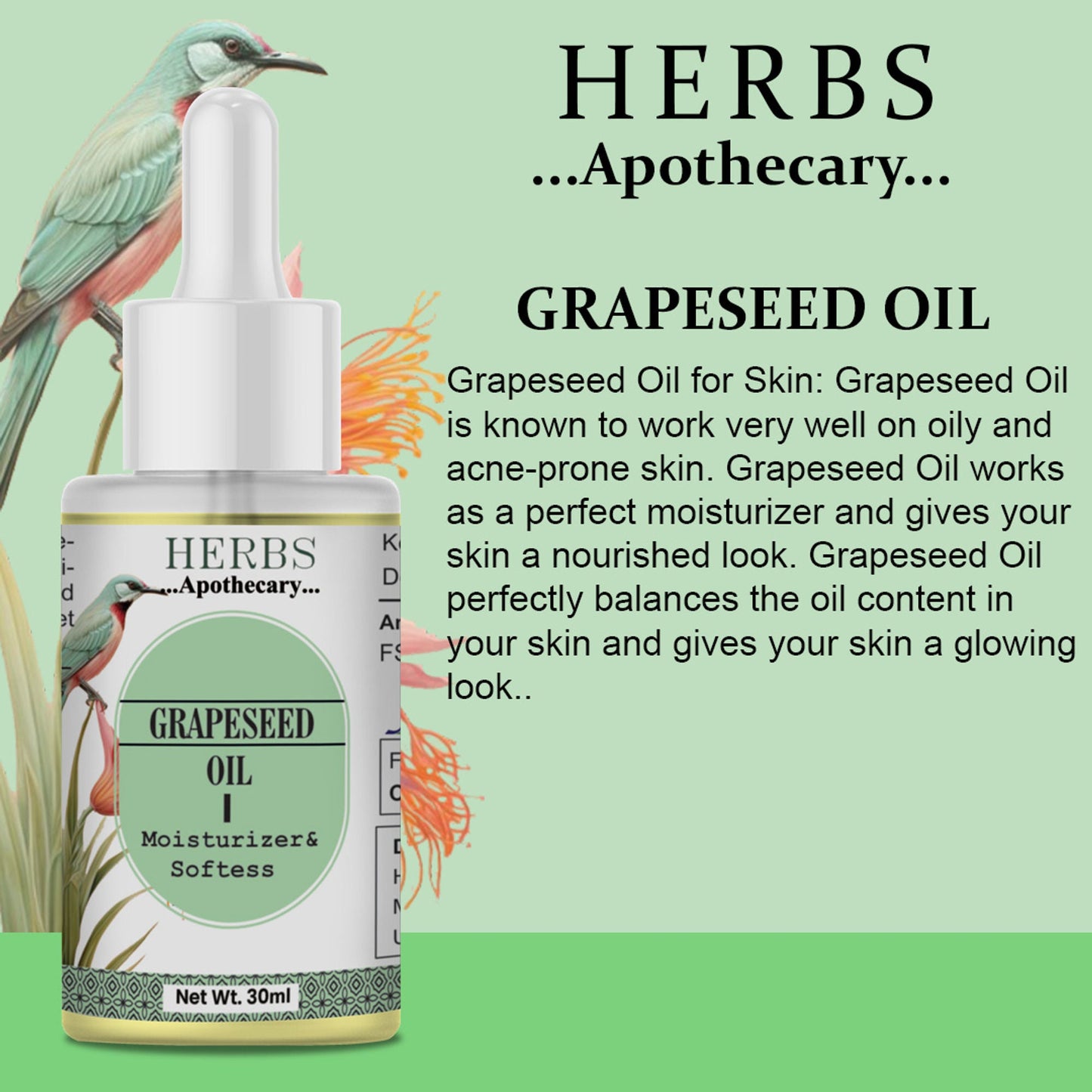 Zenvista Herbs Apothecary Grape Seed Oil For Moisturizer & Softens