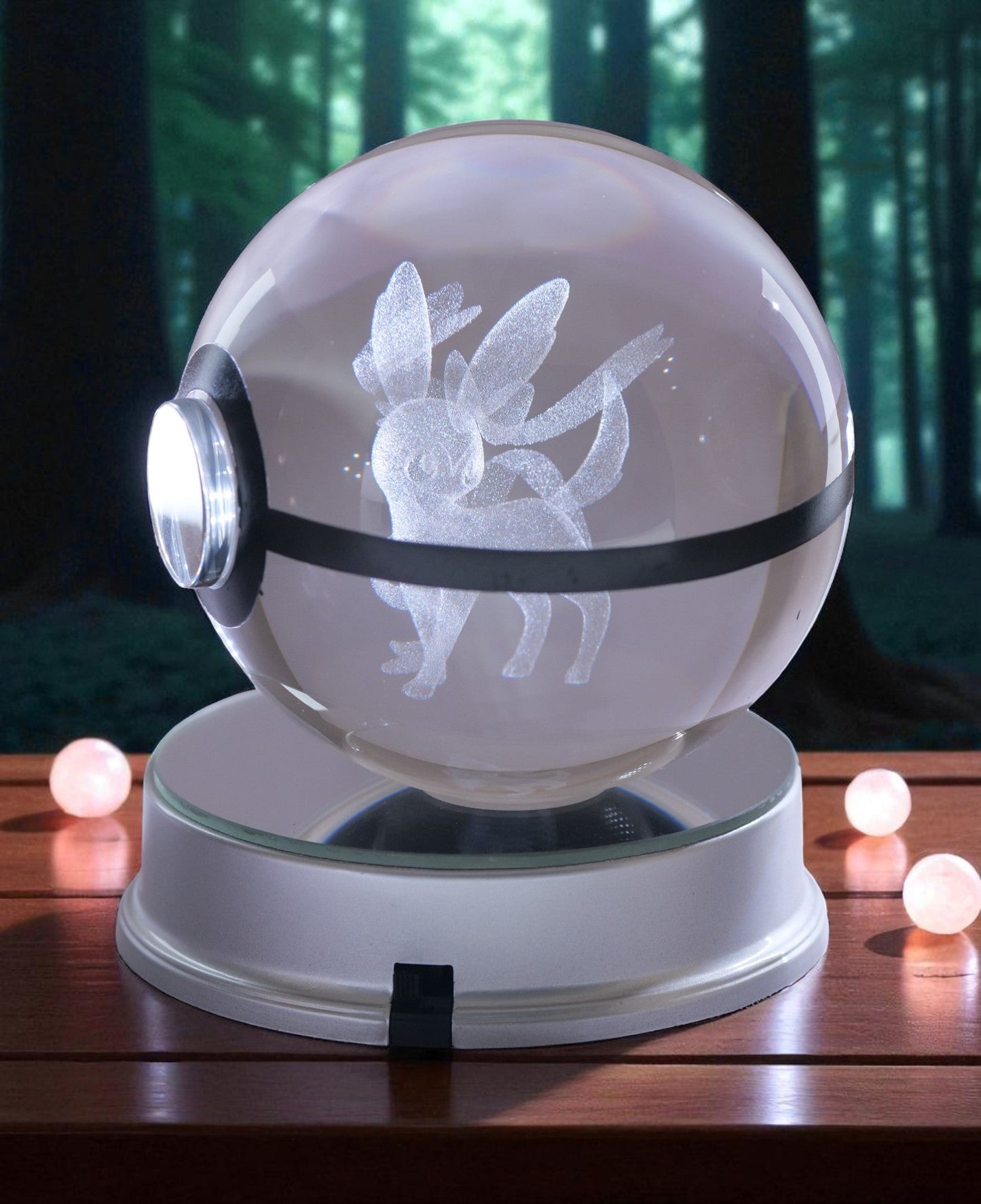 Sylveon Pokémon Crystal Poké Ball 3D Laser Engraved Figurine | Color Changing LED Night Lamp |PVC| Collectible by ShoppingNest