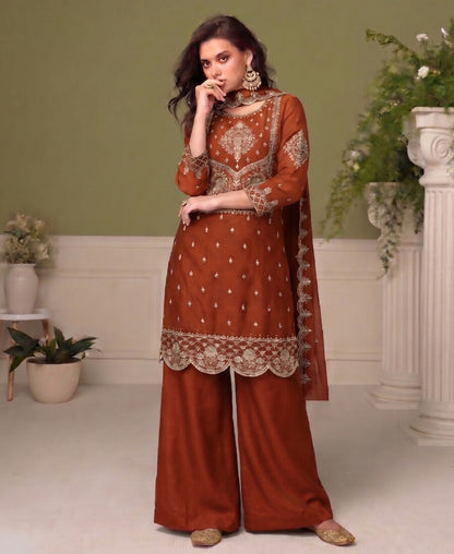 KC Orange Wedding Wear Embroidered Crush Silk Salwar Suit