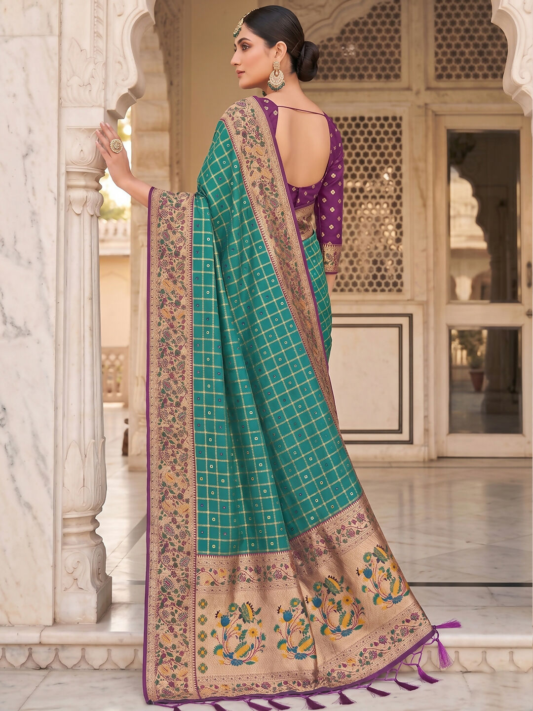 Shree Shyam Fashion Rama Green Banarasi Silk Blend Saree
