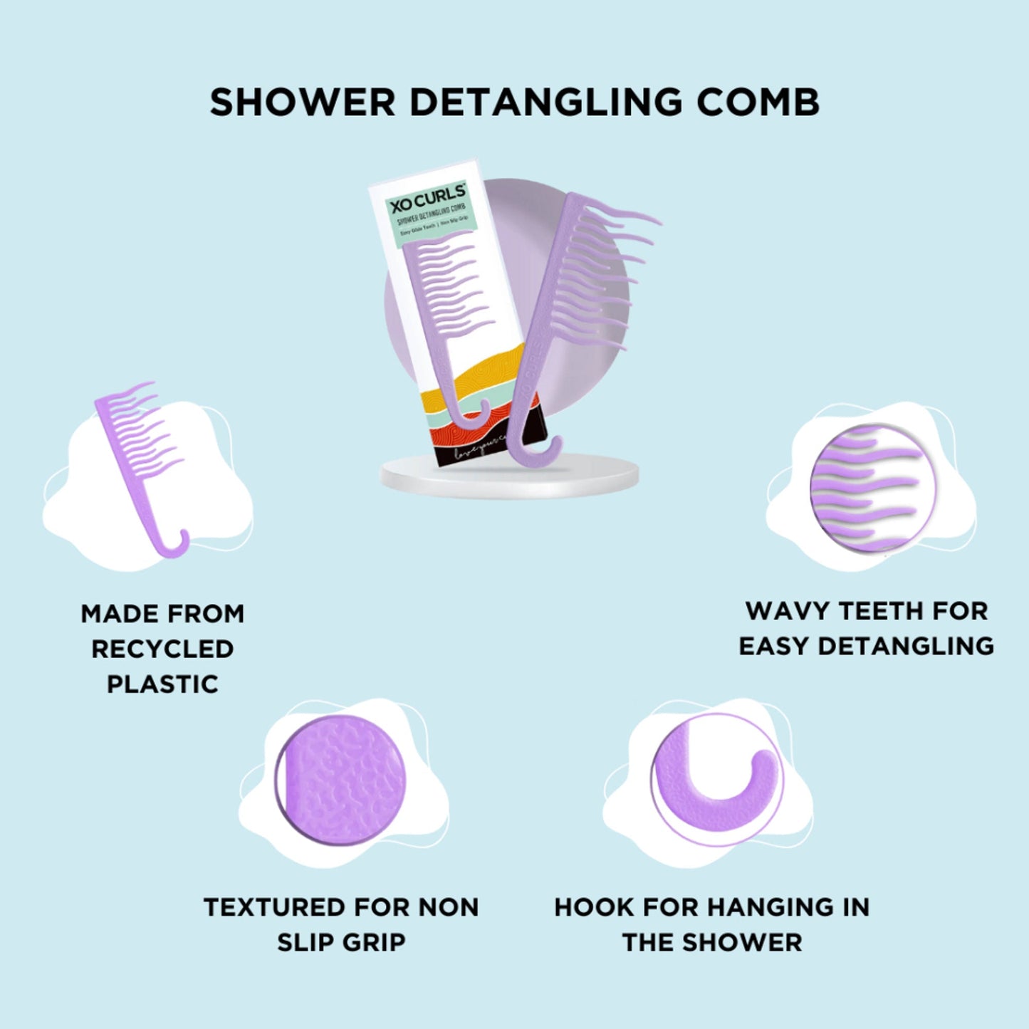 XO Curls Shower Detangling Comb - Lavender