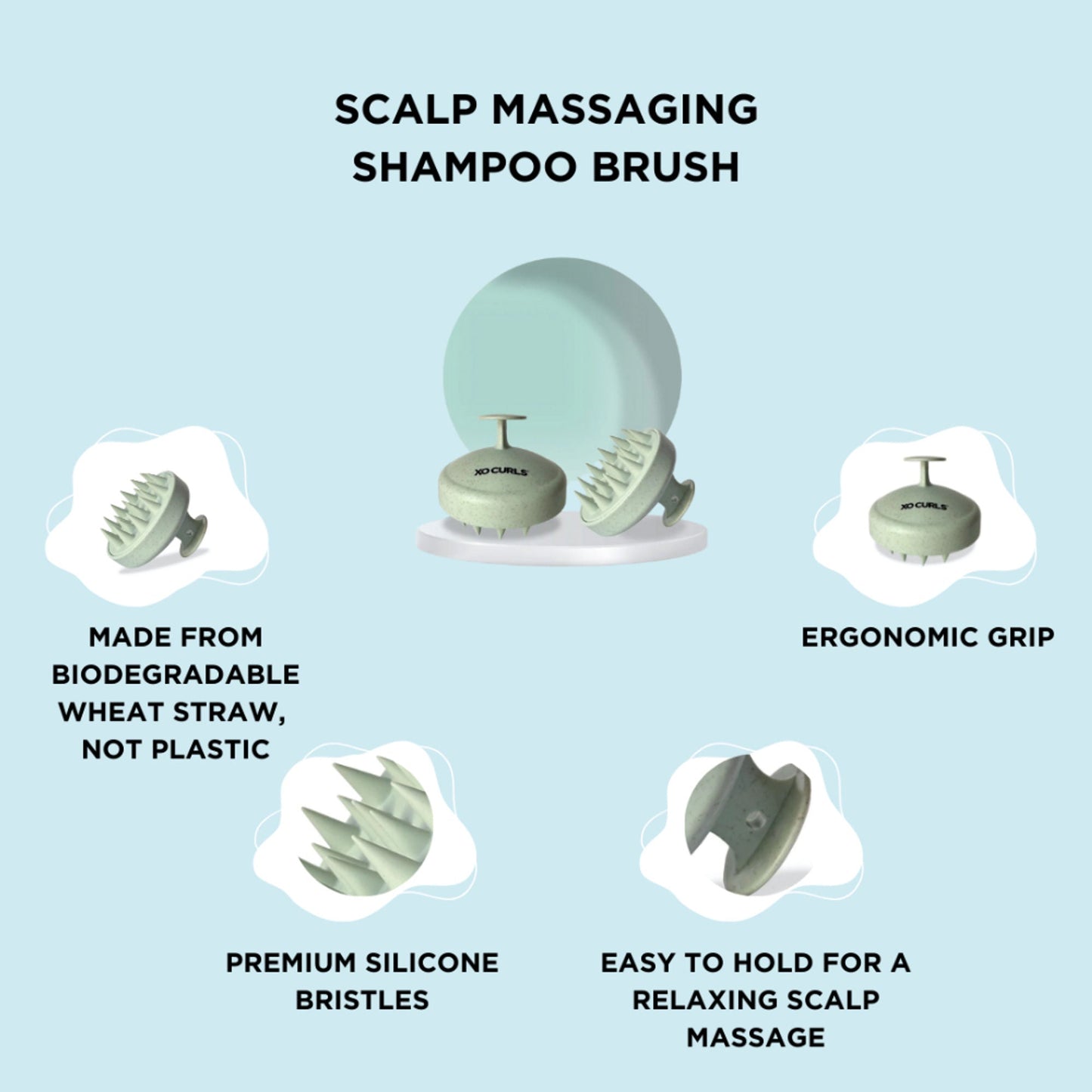 XO Curls Scalp Massaging Shampoo brush - Green