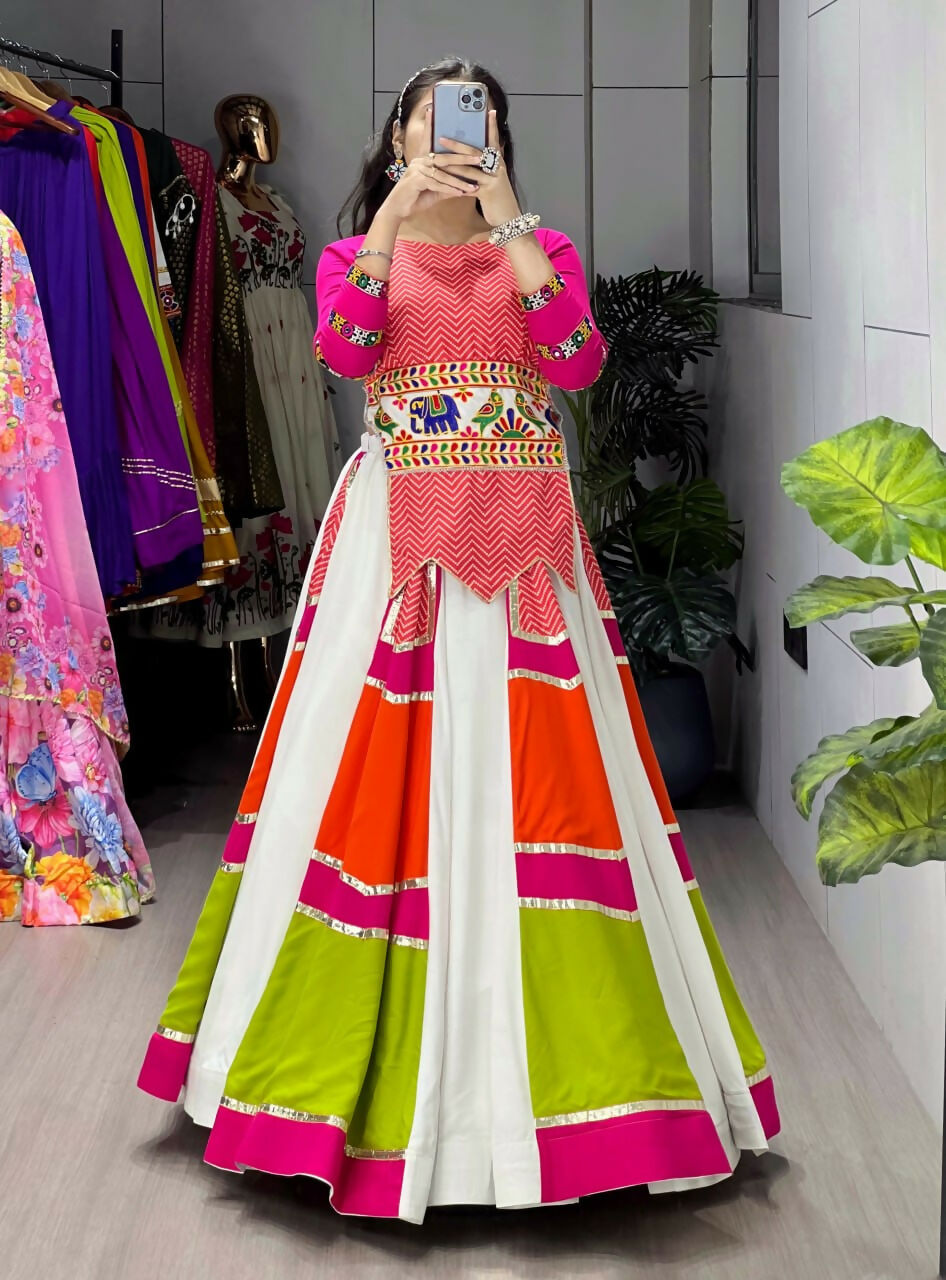 Yash Enterprise Multicolor Rayon Cotton Embroidery Semi Stitched Navratri Chaniya Choli