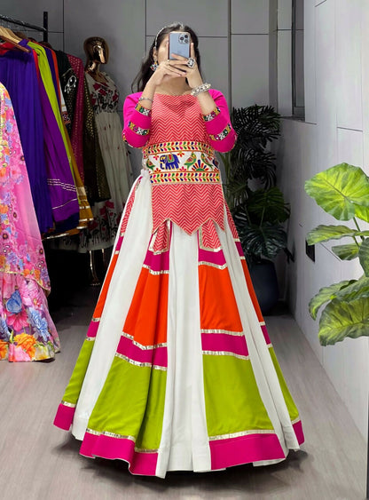 Yash Enterprise Multicolor Rayon Cotton Embroidery Semi Stitched Navratri Chaniya Choli