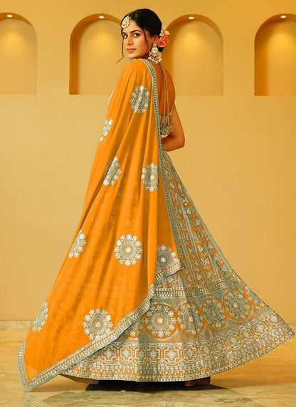 Lehenga Mart Orange Faux Georgette Designer Bollywood Style Wedding Wear Lehenga Choli