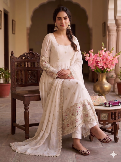 Teeya Creation Premium Off-White Designer Anarkali Suit for Wedding