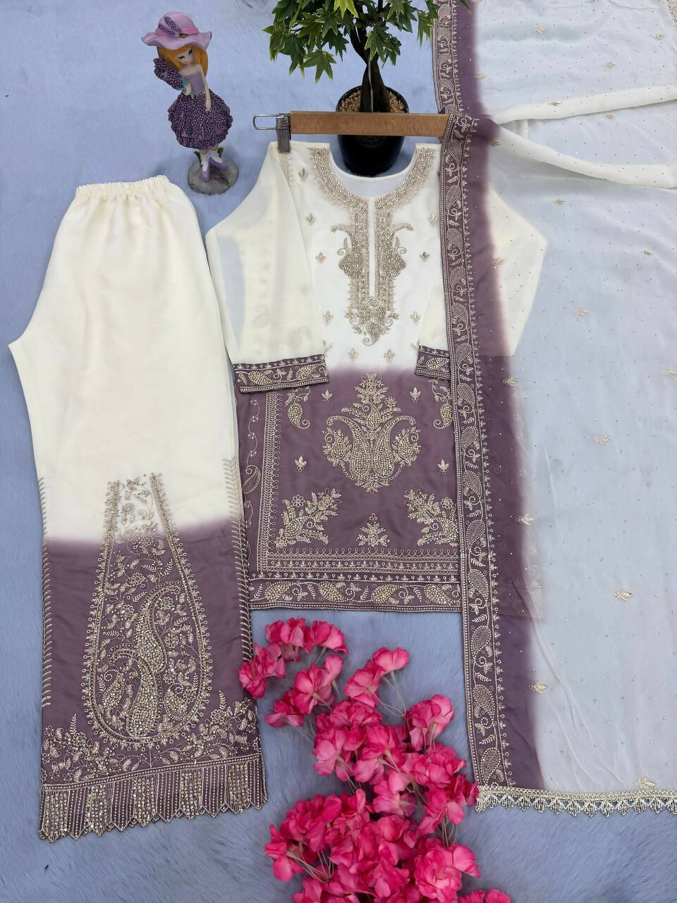 Teeya Creation New Kids Collection Trendy Stylish Kids Wear Heavy Embroidery Sequence Work Kurta Set -Purple