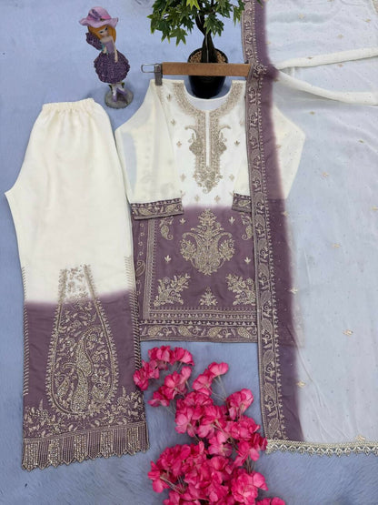 Teeya Creation New Kids Collection Trendy Stylish Kids Wear Heavy Embroidery Sequence Work Kurta Set -Purple
