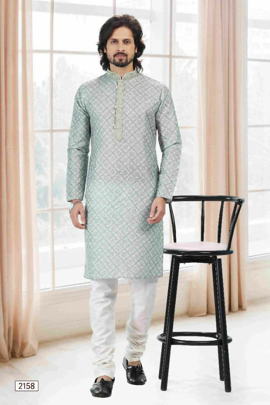 Raivat Ethnic Cotton Thread Work Kurta Pajama In Light Green Colour