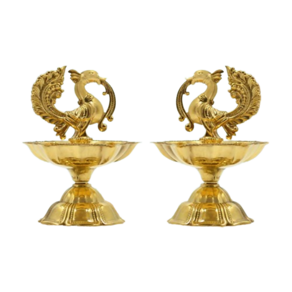 CraftVatika Pure Brass Diya, Peacock Design Brass Diya