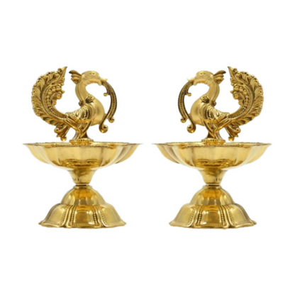 CraftVatika Pure Brass Diya, Peacock Design Brass Diya