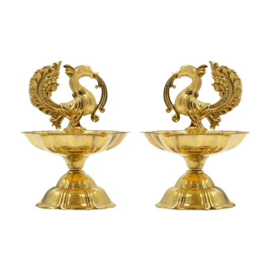 CraftVatika Pure Brass Diya, Peacock Design Brass Diya