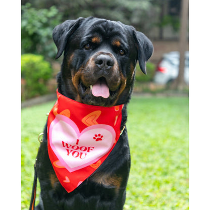 Waggety Dog Bandana - I Woof You, Soft Fabric, Stylish Pet Accessory for Dogs - Red