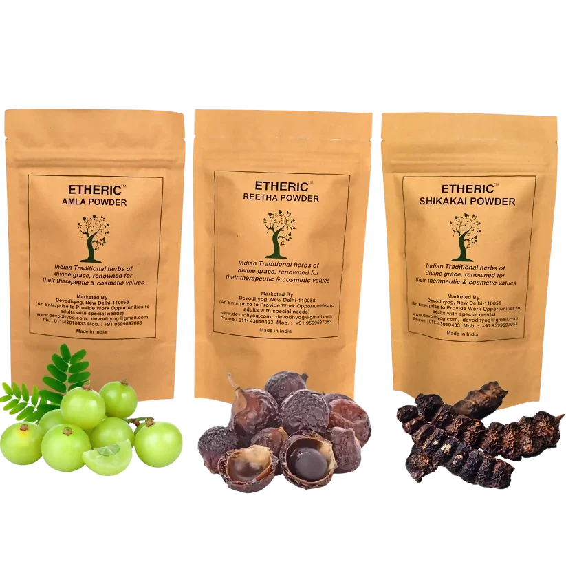 Etheric Amla Reetha Shikakai Powder Combo  Organic Herbal Hair Wash & Hair Growth