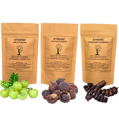 Etheric Amla Reetha Shikakai Powder Combo  Organic Herbal Hair Wash & Hair Growth