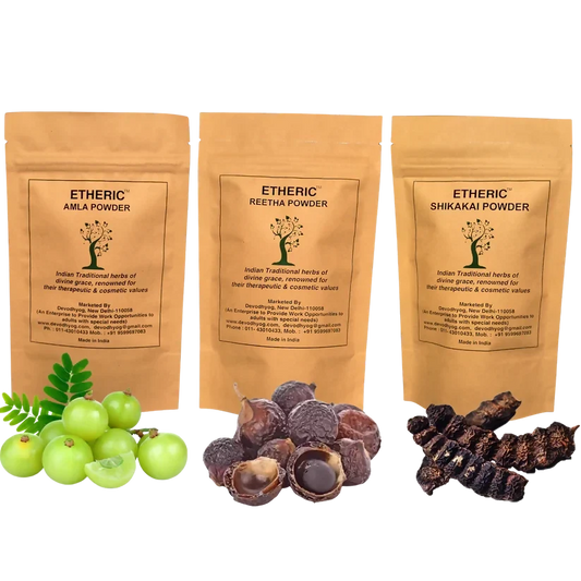 Etheric Amla Reetha Shikakai Powder Combo  Organic Herbal Hair Wash & Hair Growth
